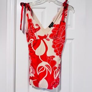 Red and Cream/Tan Floral Sleeveless Top